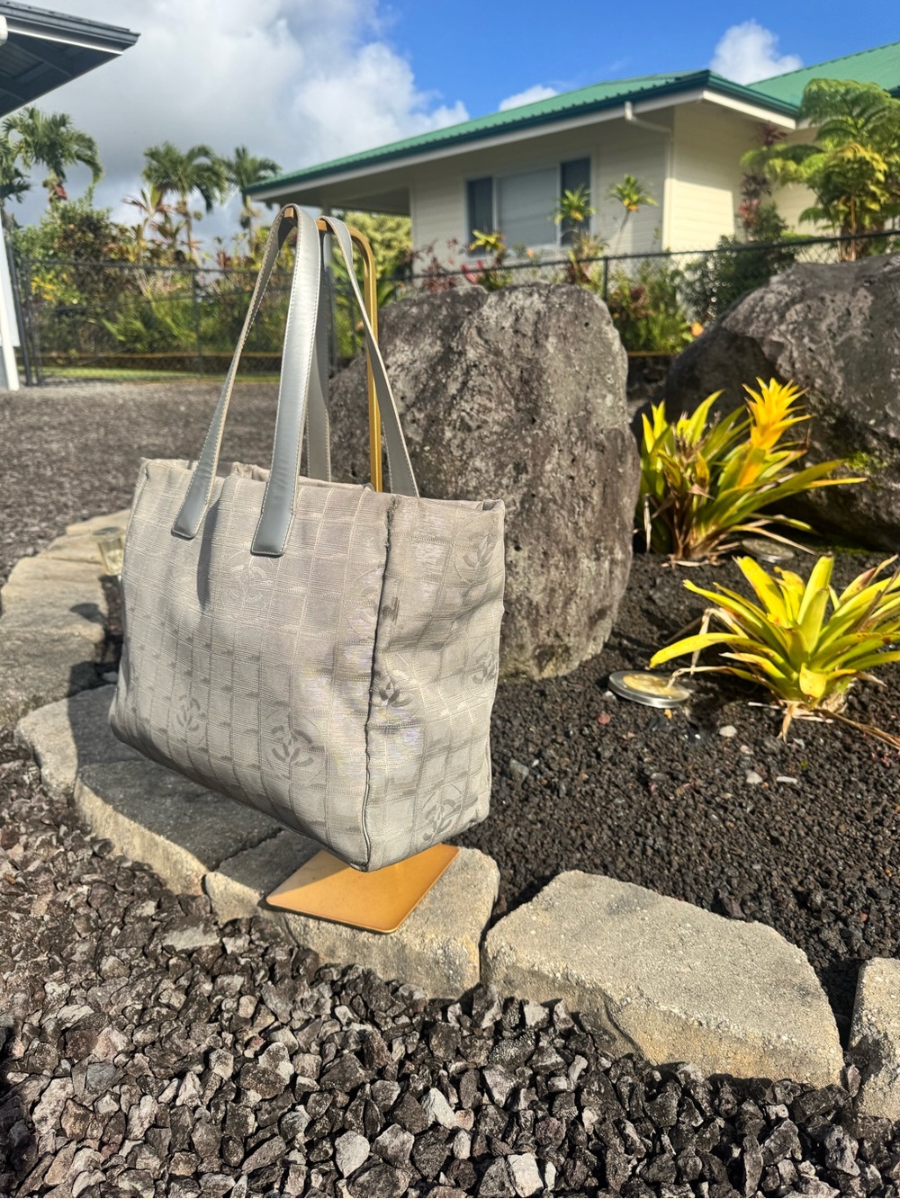 Authentic Chanel Repair Project Bag COA Gray CC Jacquard Tote Leather Handle - Picture 3 of 17